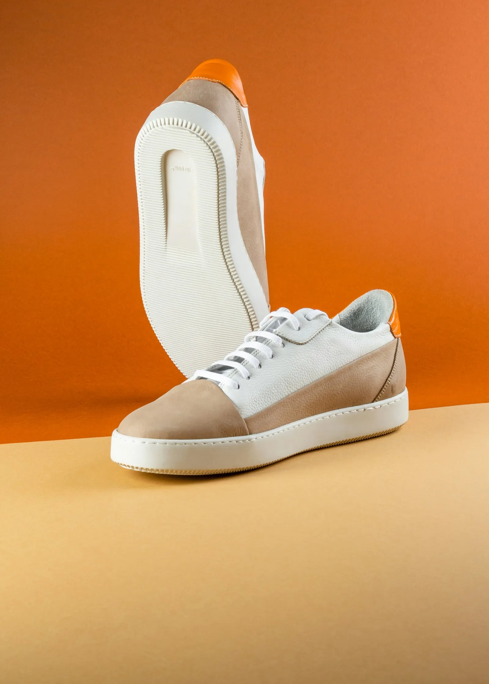 The sand suede sneakers, photographed on their own